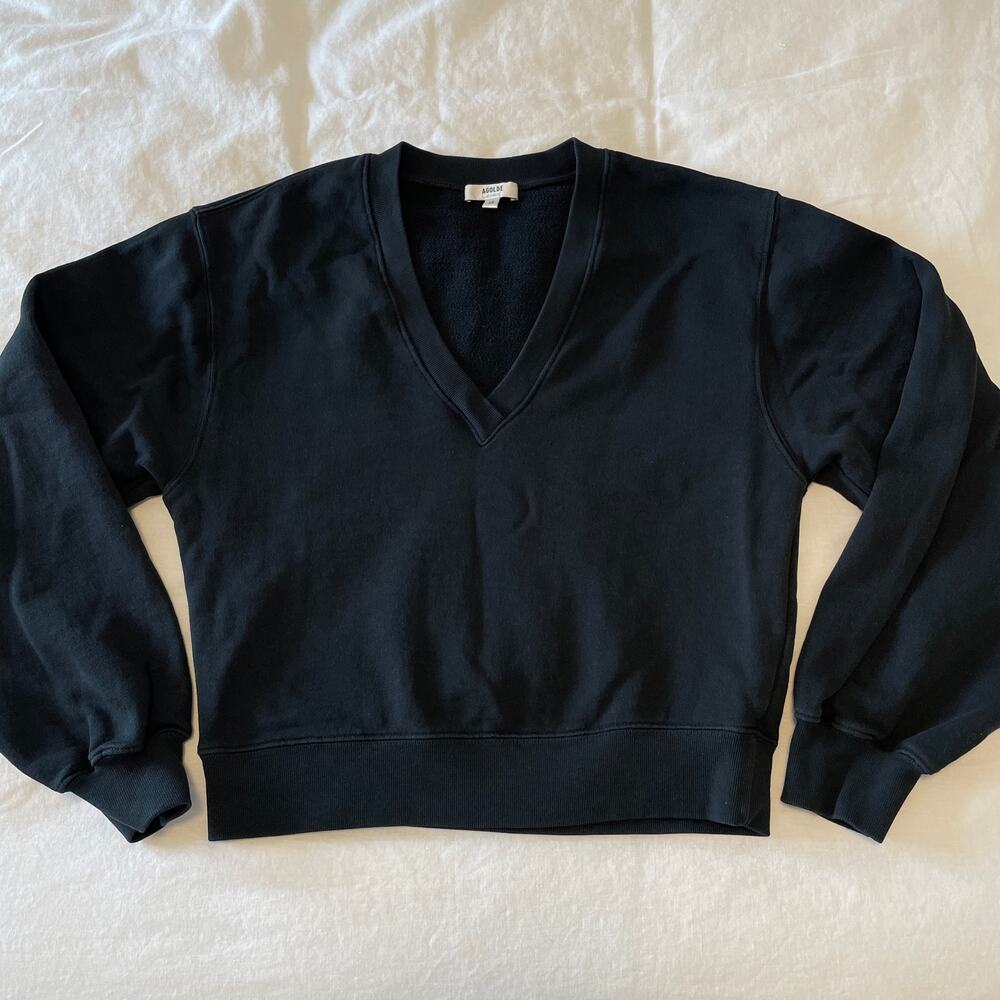 Agolde Black V Neck Pullover Sweater 100% Cotton Women's Small